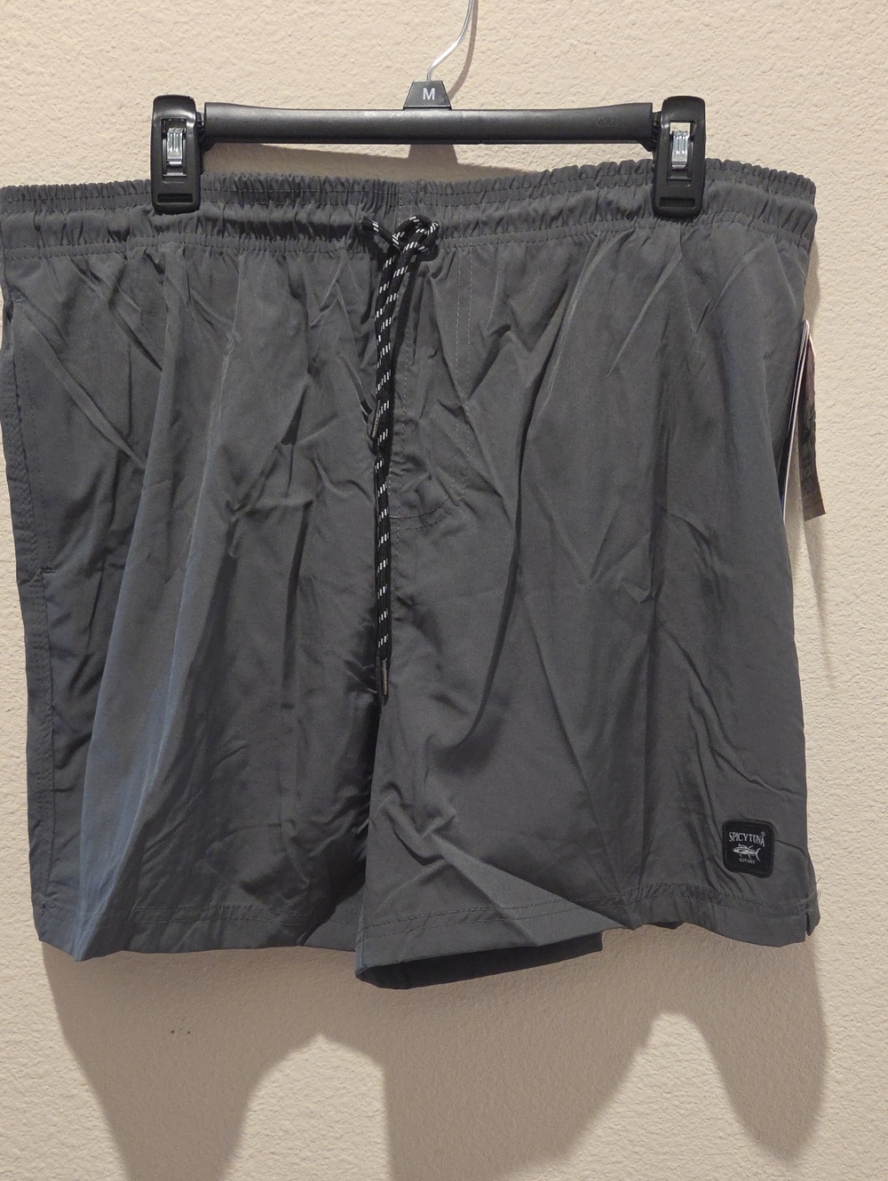 Men's Charcoal Swim Trunks with Drawstring Waist